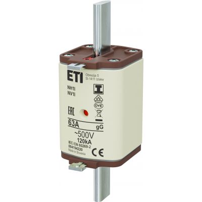 Wkładka topikowa NH zwłoczna KOMBI Zaczepy izolowane NH1 I gG 63A 500V 004194220 ETI (004194220)